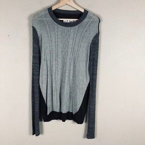 M‎ Rena Sweater Gray Black Cable Knit Crew Pullover Lightweight Women Large